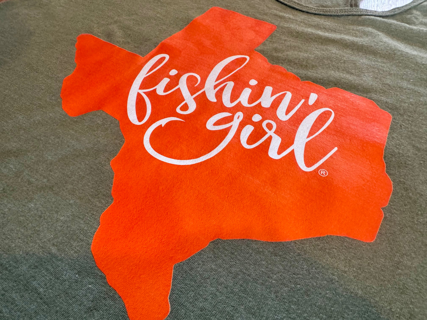 Sage Green Fishin' Girl Tank Top (Orange Logo)