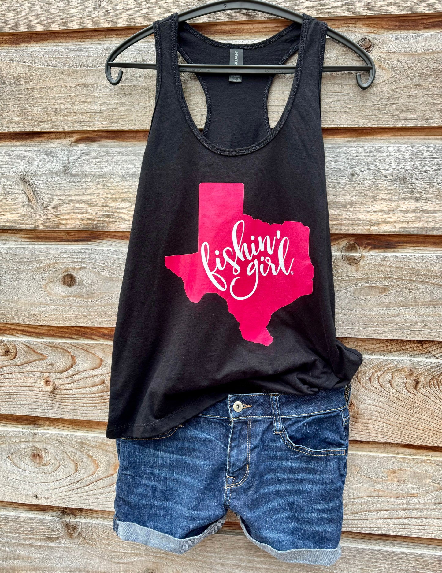 Black Fishin' Girl Tank Top (Pink Logo)
