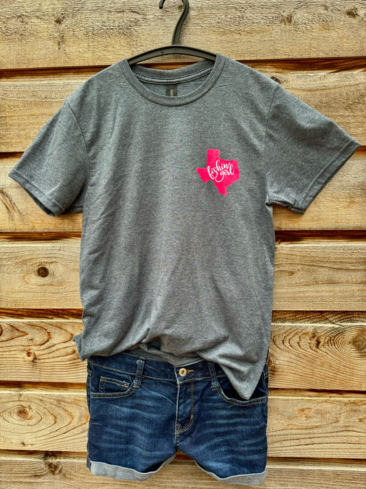 Grey Fishin' Girl T-Shirt (Pink Logo)