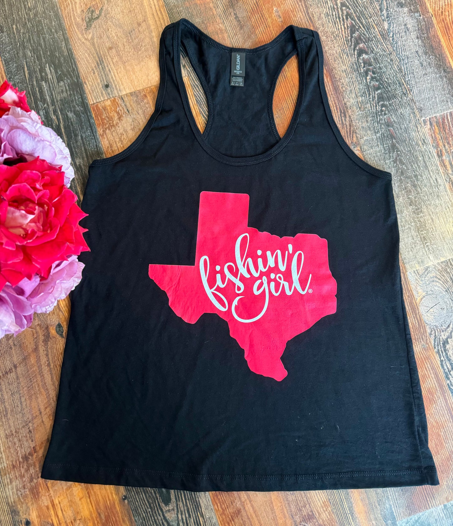 Black Fishin' Girl Tank Top (Pink Logo)