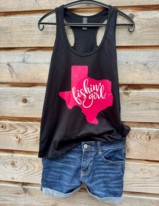 Black Fishin' Girl Tank Top (Pink Logo)