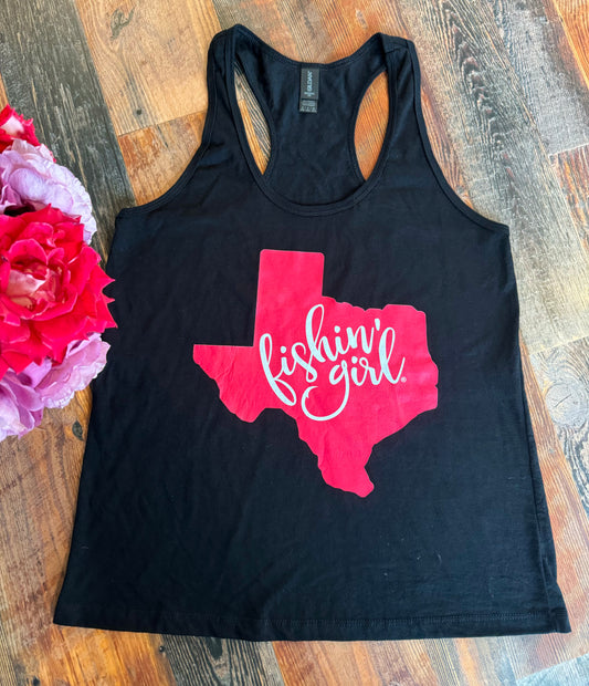 Black Fishin' Girl Tank Top (Pink Logo)